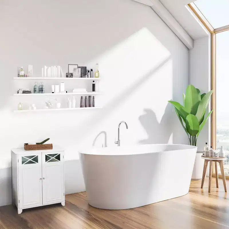 Meuble bas à deux portes Dawson blanc - Elegant Home Fashions : style traditionnel, finition semi-brillante, organiseur de salle de bain
