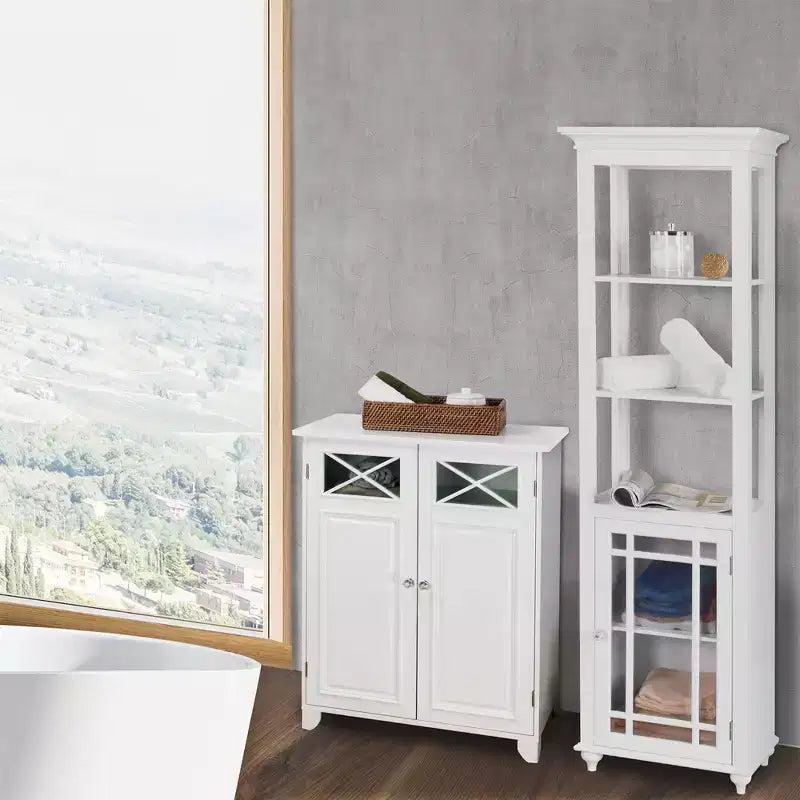 Meuble bas à deux portes Dawson blanc - Elegant Home Fashions : style traditionnel, finition semi-brillante, organiseur de salle de bain