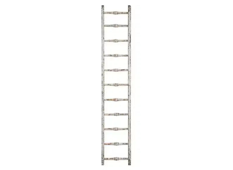 Storied Home 12.5"x69" Decorative Wood Ladder Distressed White - Pine Towel Rack, Rustic Blanket Holder