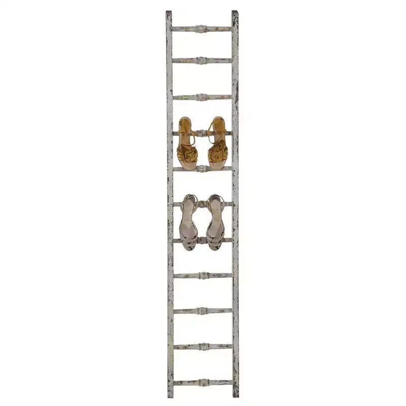 Storied Home Échelle décorative en bois vieilli blanc 12,5"x69" – Porte-serviettes en pin, Porte-couvertures rustique