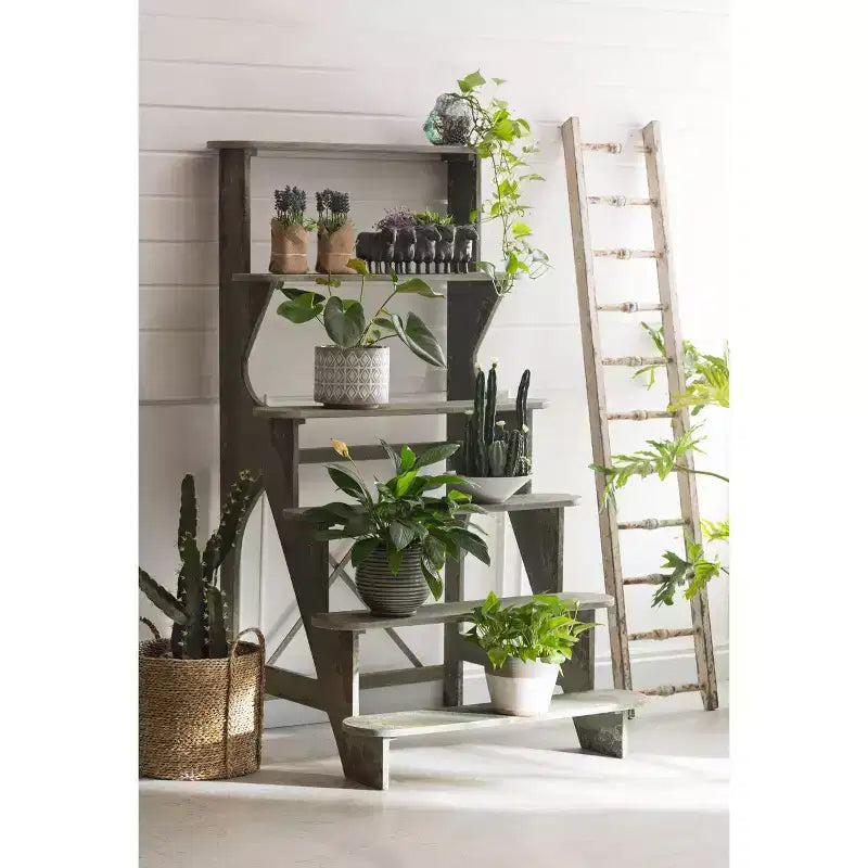 Storied Home Échelle décorative en bois vieilli blanc 12,5"x69" – Porte-serviettes en pin, Porte-couvertures rustique