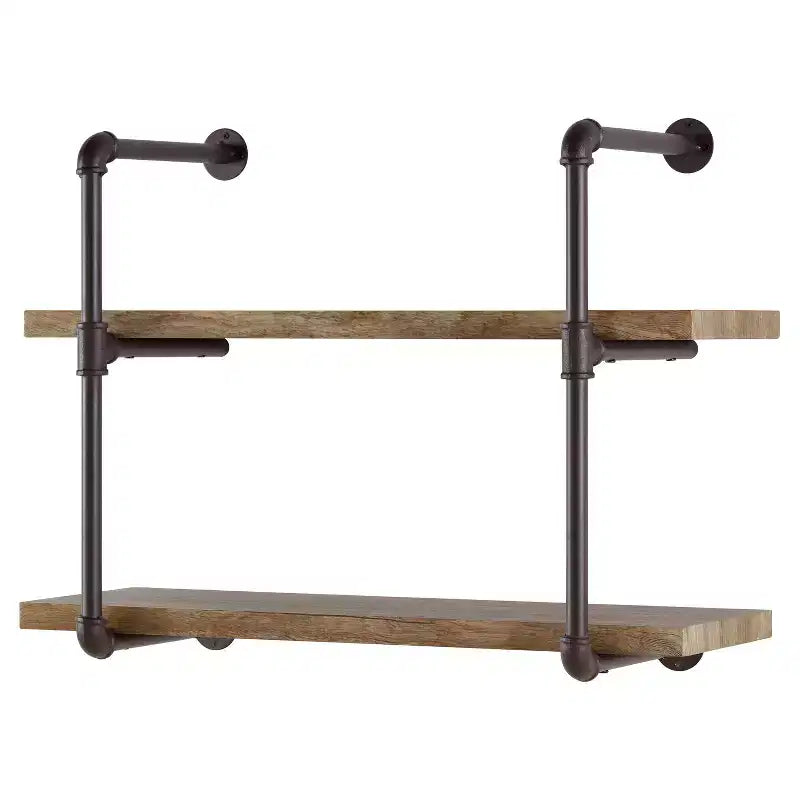 31.5" x 24" Two Tier Industrial Pipe Wall Shelf Brown - Danya B.: Rustic Open Bracket, Laminated Metal