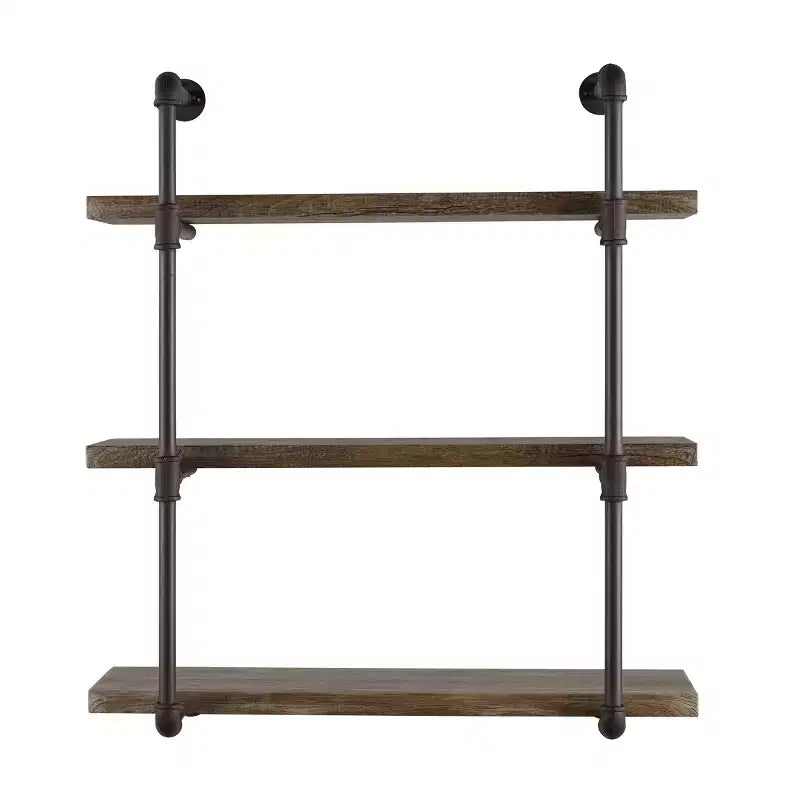 Danya B. Étagère murale industrielle à trois niveaux, 90 lb de capacité, 35 po x 31,5 po, en tuyaux industriels, finition naturelle : Stratifiée, cadre en métal