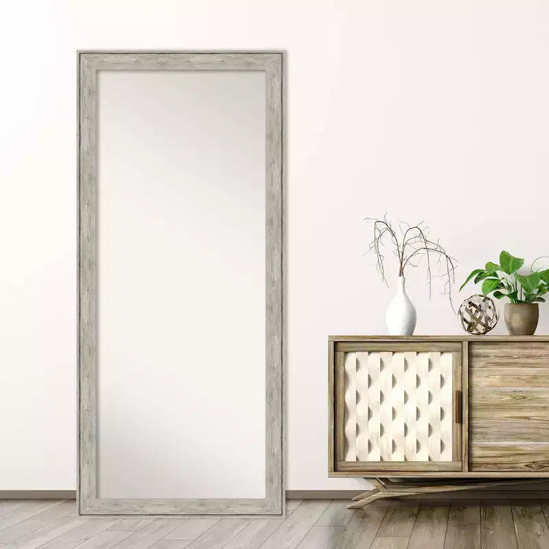 Miroir pleine longueur à poser ou à incliner, à cadre craquelé, 29 po x 65 po métallique - Amanti Art : cadre en polystyrène, fixation murale