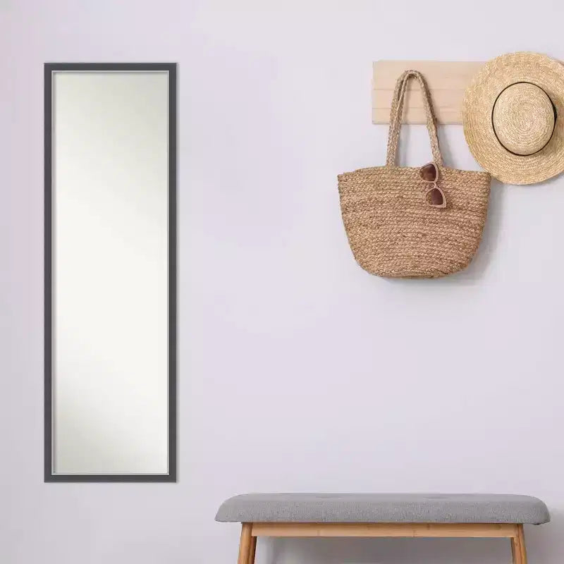 Miroir de porte pleine longueur Eva, cadre fin, noir/argent – Amanti Art : Cadre en polystyrène, aucun assemblage requis