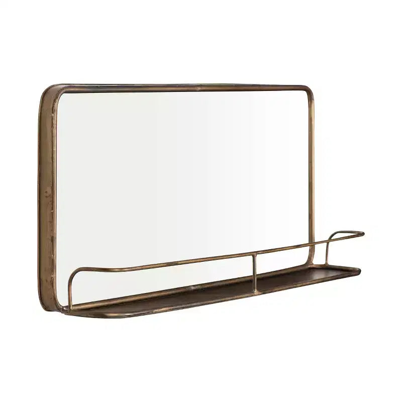 Miroir encadré en laiton avec étagère - Storied Home