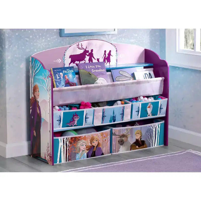 Organisateur de jouets et de livres de luxe Disney La Reine des Neiges 2 pour enfants - Delta Children : Rangement pour tout-petits, MDF, étagères à bacs ouverts, Rouge