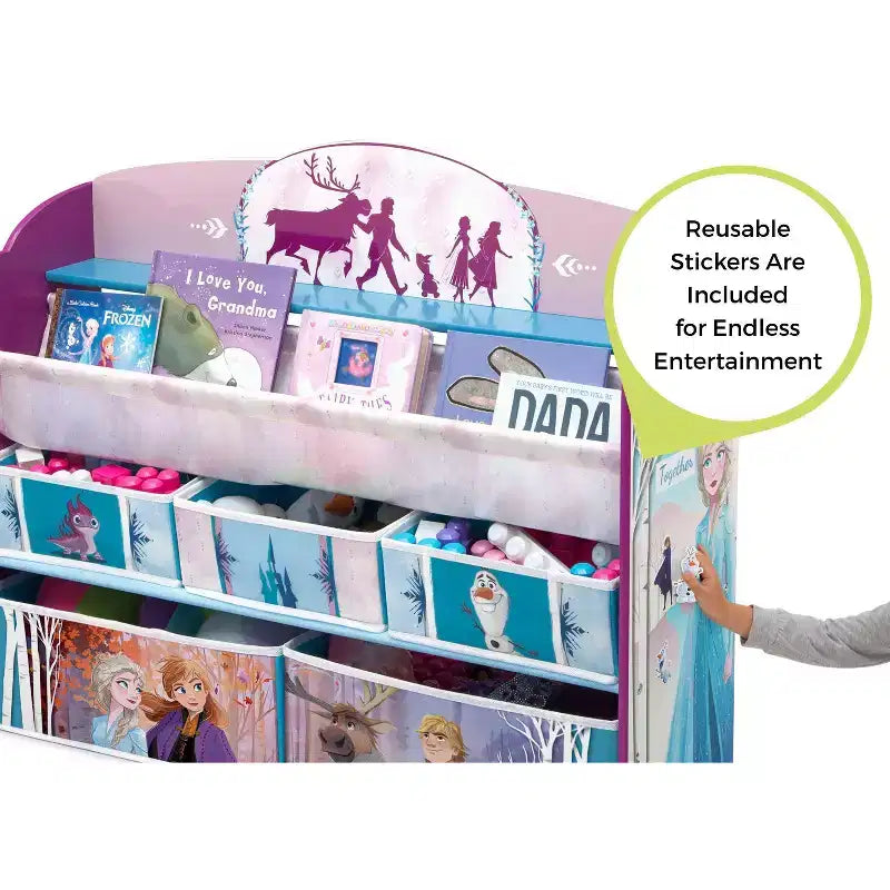 Organisateur de jouets et de livres de luxe Disney La Reine des Neiges 2 pour enfants - Delta Children : Rangement pour tout-petits, MDF, étagères à bacs ouverts, Rouge