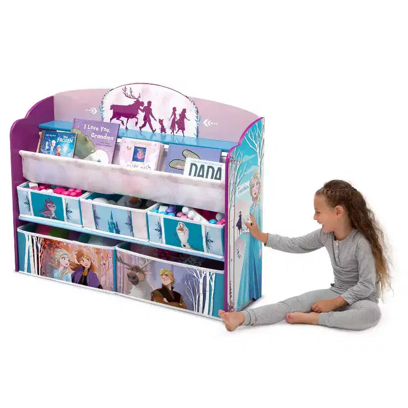 Organisateur de jouets et de livres de luxe Disney La Reine des Neiges 2 pour enfants - Delta Children : Rangement pour tout-petits, MDF, étagères à bacs ouverts, Rouge