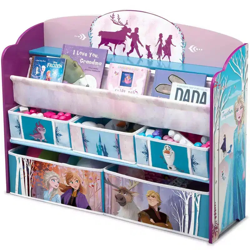 Organisateur de jouets et de livres de luxe Disney La Reine des Neiges 2 pour enfants - Delta Children : Rangement pour tout-petits, MDF, étagères à bacs ouverts, Rouge