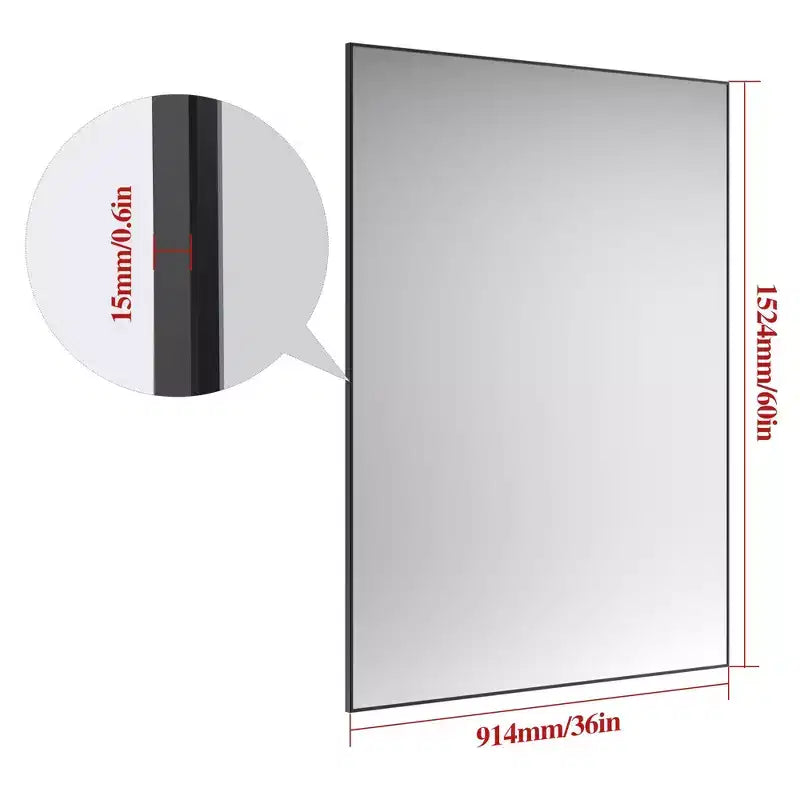 Miroir de salle de bain moderne surdimensionné 60x36 avec cadre noir : aluminium, montage mural, vertical/horizontal