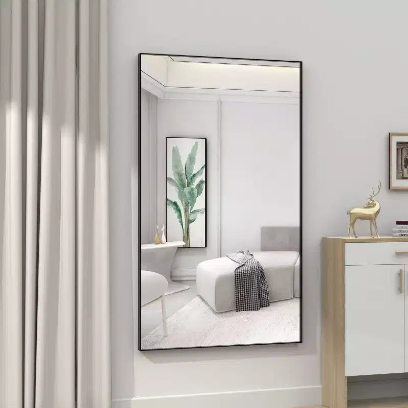 Miroir de salle de bain moderne 60x36 avec cadre noir : Grand format, Aluminium, Fixation murale, Vertical/Horizontal