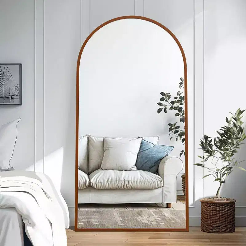 Peach-Toned Solid Wood Rectangular Full-Length Mirror 180x90x2cm