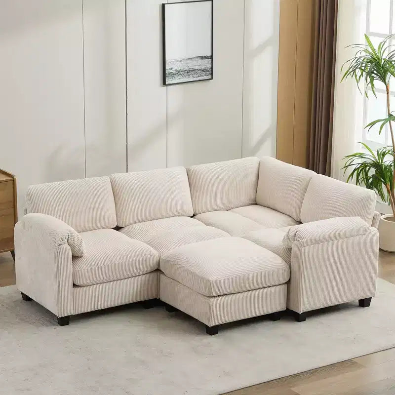 Canapé sectionnel modulaire en velours côtelé avec pouf mobile, canapé rembourré confortable en forme de U avec coussin d'assise à deux couches pour le salon