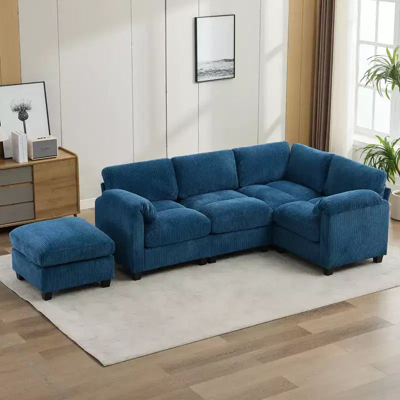 Canapé sectionnel modulaire en velours côtelé avec pouf mobile, canapé rembourré confortable en forme de U avec coussin d'assise à deux couches pour le salon