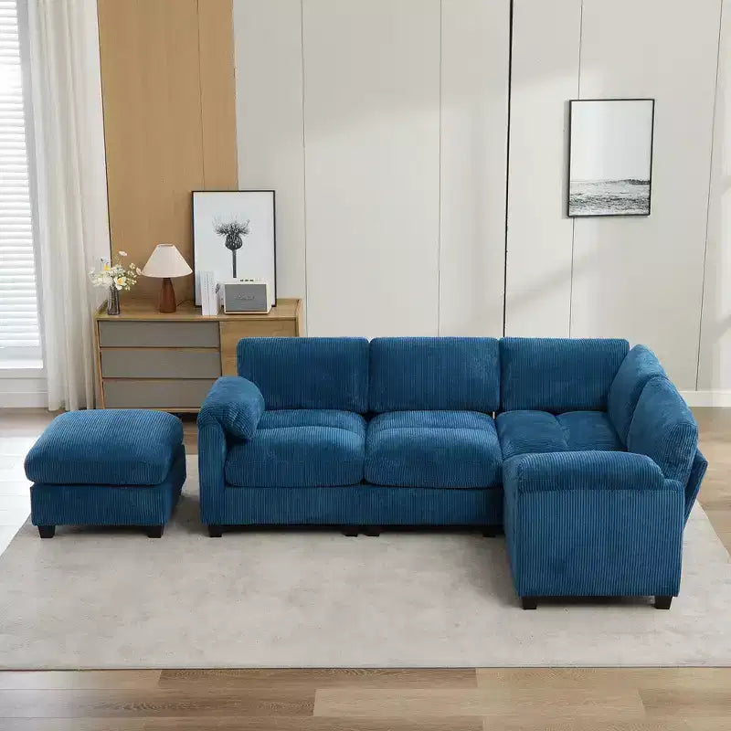 Canapé sectionnel modulaire en velours côtelé avec pouf mobile, canapé rembourré confortable en forme de U avec coussin d'assise à deux couches pour le salon