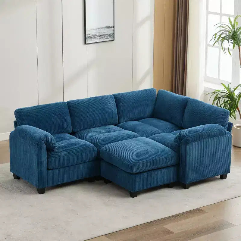 Canapé sectionnel modulaire en velours côtelé avec pouf mobile, canapé rembourré confortable en forme de U avec coussin d'assise à deux couches pour le salon