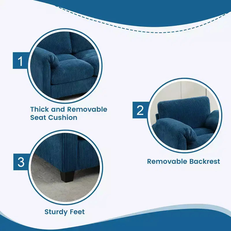 Canapé sectionnel modulaire en velours côtelé avec pouf mobile, canapé rembourré confortable en forme de U avec coussin d'assise à deux couches pour le salon