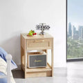 MAYEERTY Rattan End Table with Drawer, Modern Nightstand, Side Table for Living Room, Bedroom, Natural