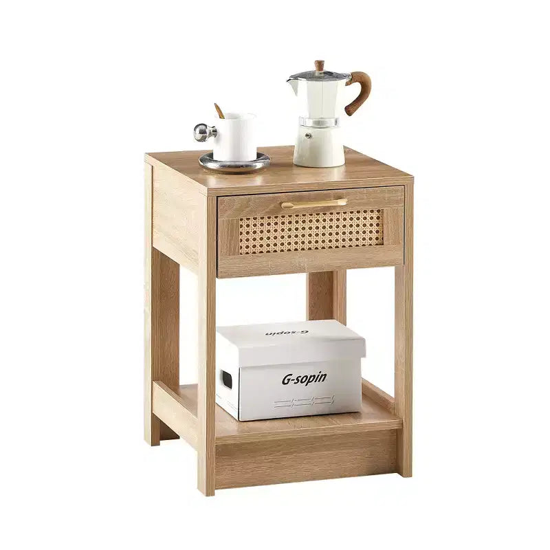 MAYEERTY Table d'appoint en rotin avec tiroir, Table de chevet moderne, Table d'appoint pour salon, chambre à coucher, Naturel
