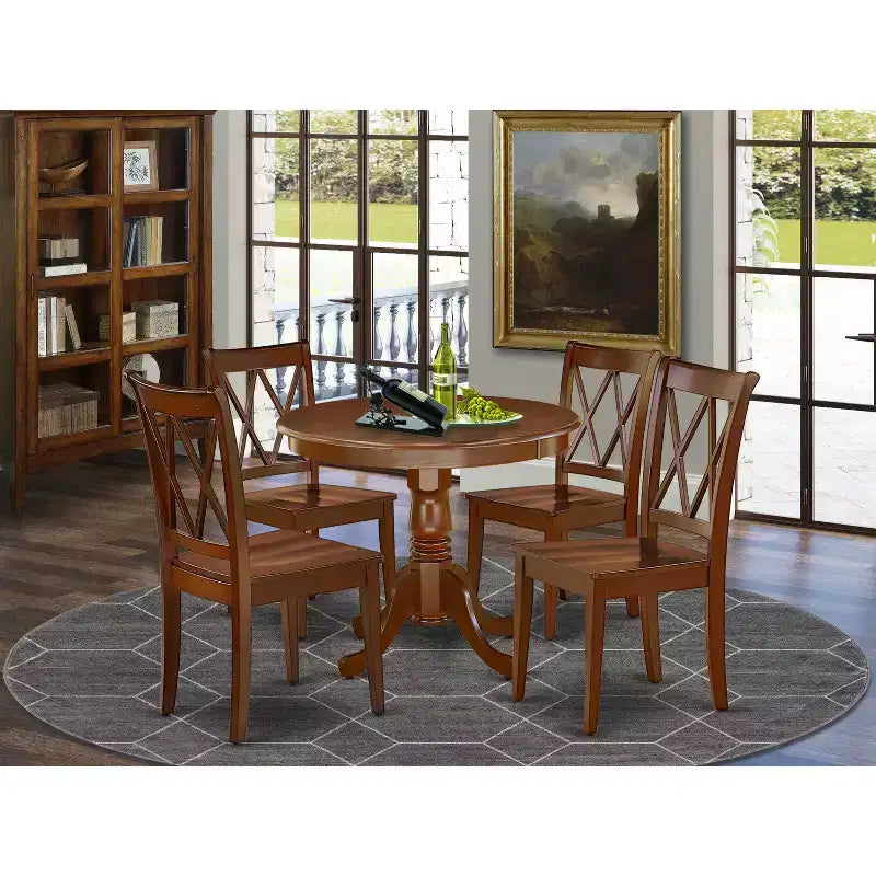 HomeStock ANCL5 MAH Round Dining Set Mahogany