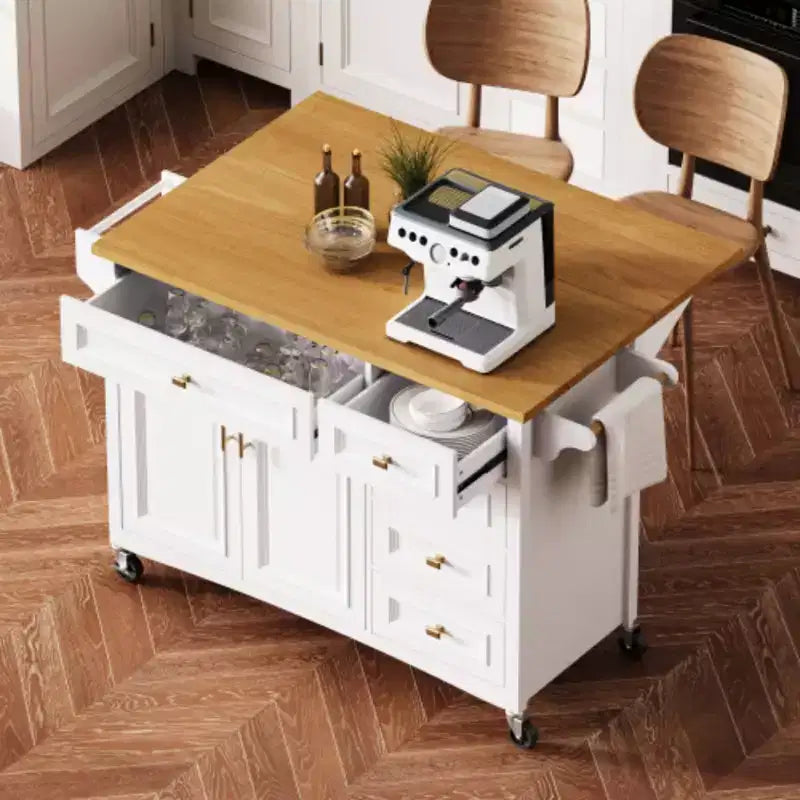 52 Îlot de cuisine texturé en relief bleu avec rabat, chariot de rangement de cuisine avec étagère réglable pour cuisine salle à manger