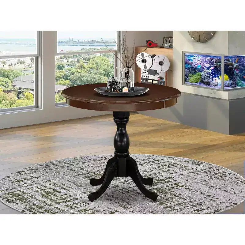 Plateau de table rond moderne HomeStock et pieds de table à manger en bois asiatique