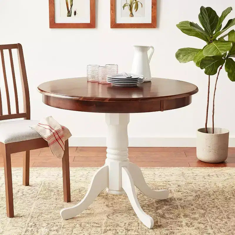 Plateau de table rond moderne HomeStock et pieds de table à manger en bois asiatique