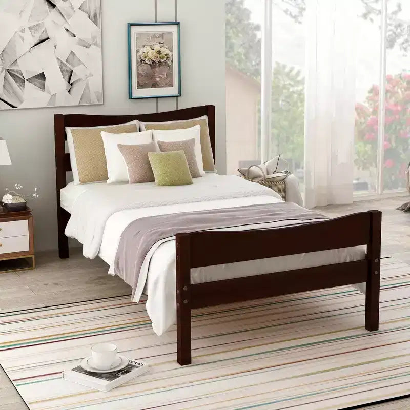Whisen Morden Design Twin Size Wood Platform Bed with Headboard