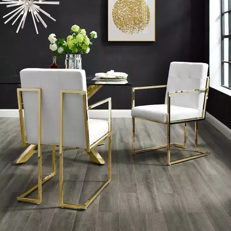 Inspired Home Vanderbilt Button Tufted Dining Chair with Stainless Steel Frame (Set of 2)