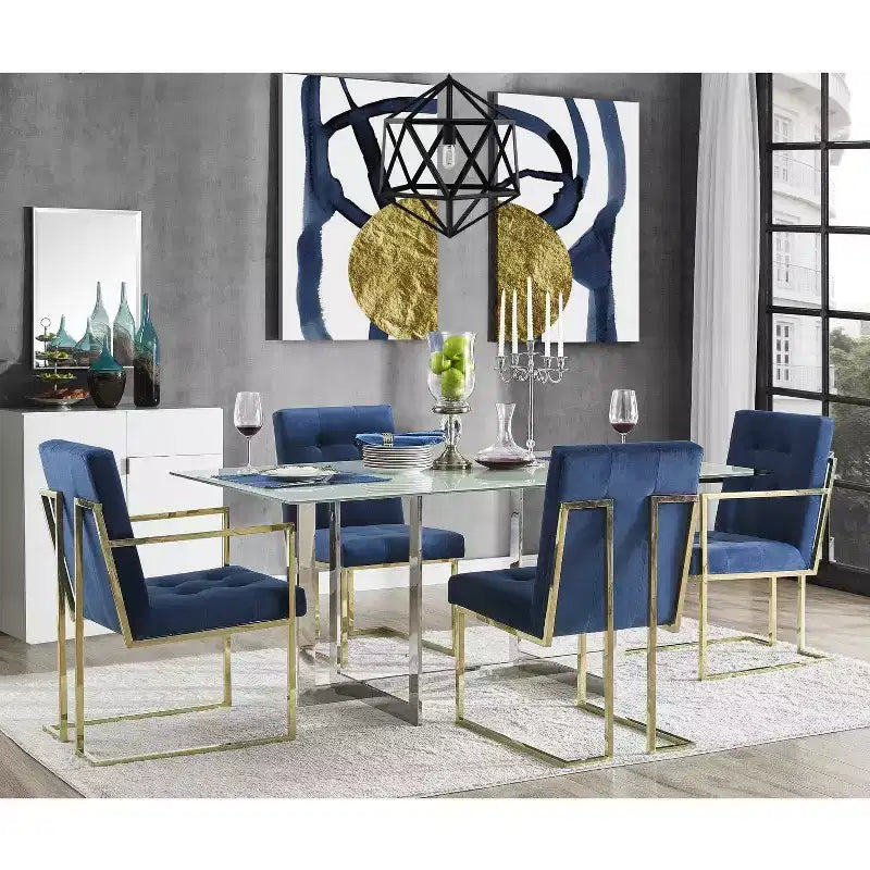 Chaises de salle à manger capitonnées Vanderbilt de la marque Inspired Home avec cadre en acier inoxydable (lot de 2)