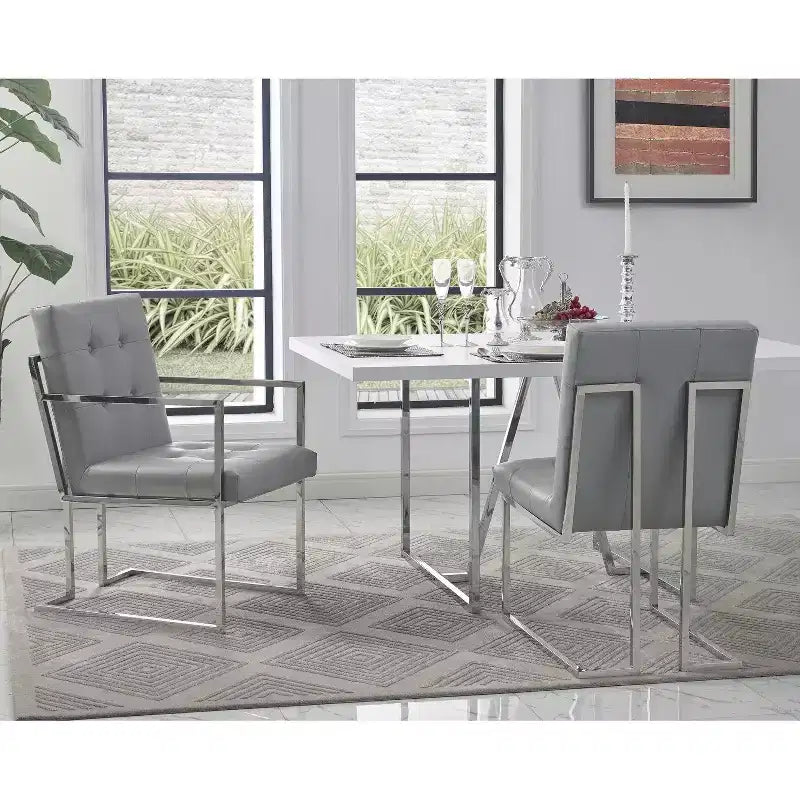 Chaises de salle à manger capitonnées Vanderbilt de la marque Inspired Home avec cadre en acier inoxydable (lot de 2)