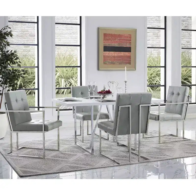 Chaises de salle à manger capitonnées Vanderbilt de la marque Inspired Home avec cadre en acier inoxydable (lot de 2)