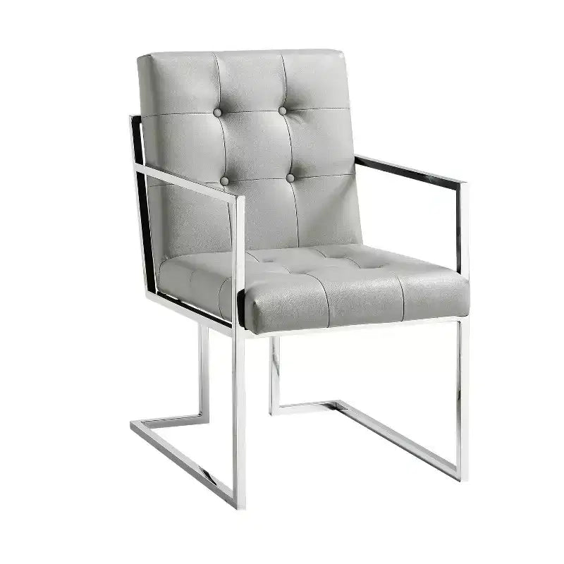 Chaises de salle à manger capitonnées Vanderbilt de la marque Inspired Home avec cadre en acier inoxydable (lot de 2)