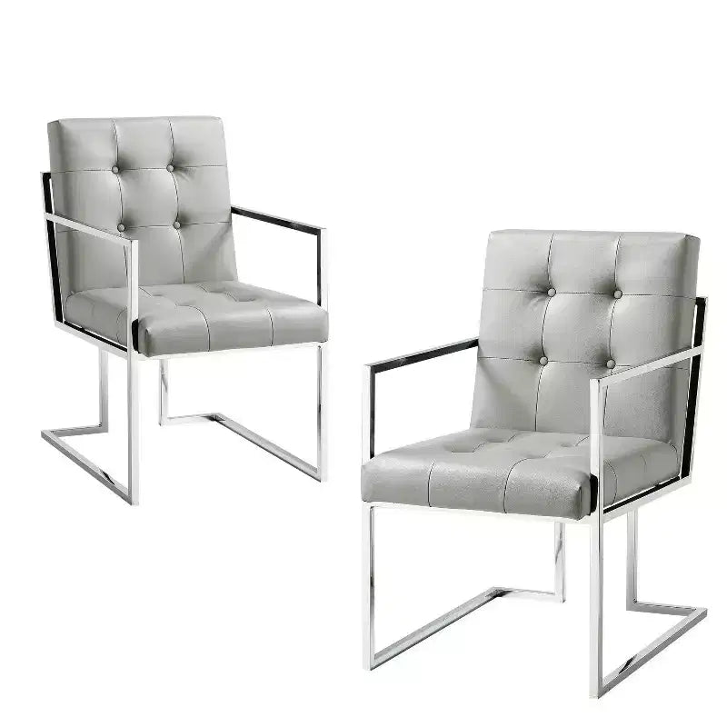 Chaises de salle à manger capitonnées Vanderbilt de la marque Inspired Home avec cadre en acier inoxydable (lot de 2)