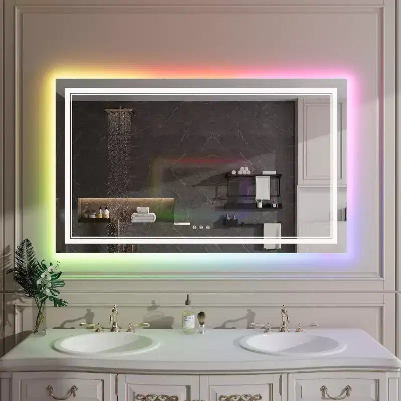 LED Bathroom Mirror with Front & Back Lighting-Dimmable Vanity Mirror, 3 Color Options, Anti-Fog, IP54 Waterproof, Horizontal/Vertical Mount