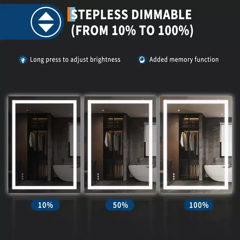 Miroir de salle de bain LED avec éclairage avant et arrière - Miroir de vanité à intensité variable, 3 options de couleur, anti-buée, étanche IP54, montage horizontal/vertical