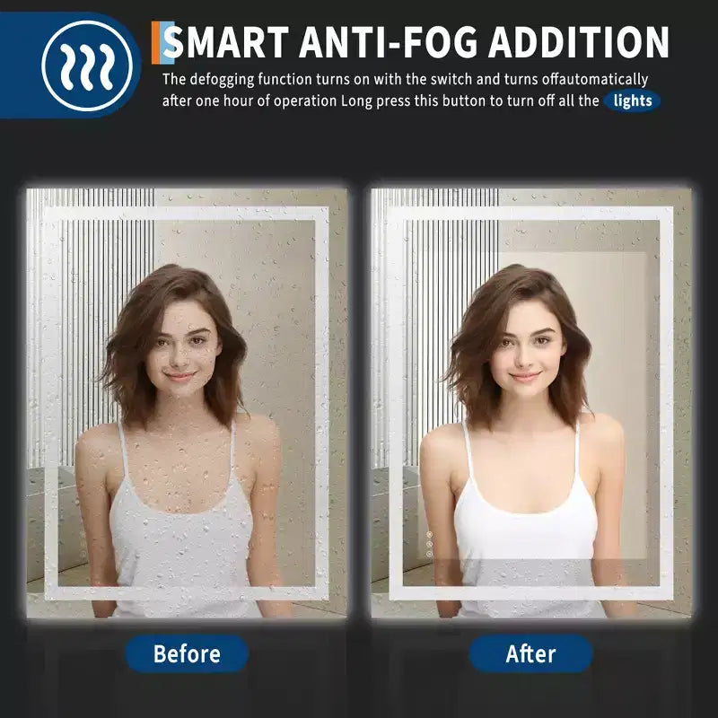 Miroir de salle de bain LED avec éclairage avant et arrière - Miroir de vanité à intensité variable, 3 options de couleur, anti-buée, étanche IP54, montage horizontal/vertical