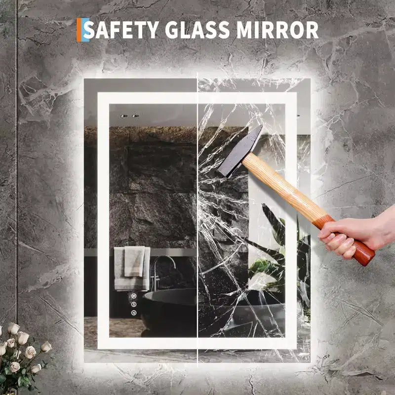 Miroir de salle de bain LED avec éclairage avant et arrière - Miroir de vanité à intensité variable, 3 options de couleur, anti-buée, étanche IP54, montage horizontal/vertical