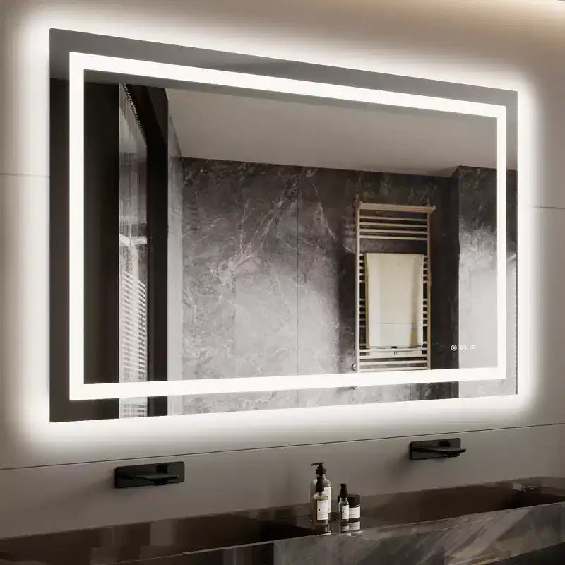 Miroir de salle de bain LED avec éclairage avant et arrière - Miroir de vanité à intensité variable, 3 options de couleur, anti-buée, étanche IP54, montage horizontal/vertical