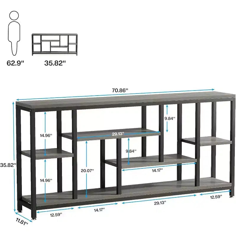 Lantine Table console extra longue de 179,98 cm derrière le canapé avec étagères de rangement, Table d'appoint étroite moderne à 6 niveaux pour entrée et couloir