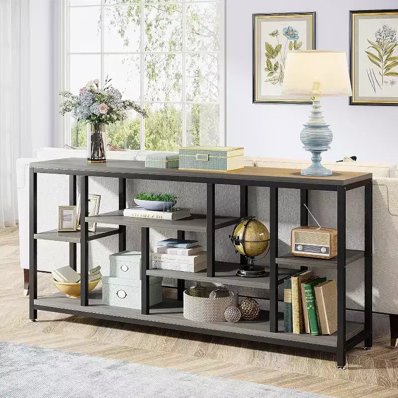 Lantine Table console extra longue de 179,98 cm derrière le canapé avec étagères de rangement, Table d'appoint étroite moderne à 6 niveaux pour entrée et couloir