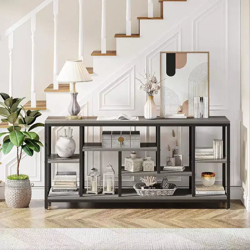 Lantine Table console extra longue de 179,98 cm derrière le canapé avec étagères de rangement, Table d'appoint étroite moderne à 6 niveaux pour entrée et couloir