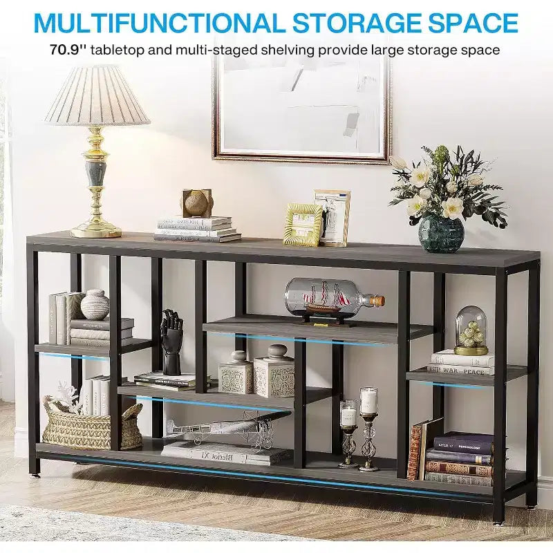 Lantine Table console extra longue de 179,98 cm derrière le canapé avec étagères de rangement, Table d'appoint étroite moderne à 6 niveaux pour entrée et couloir