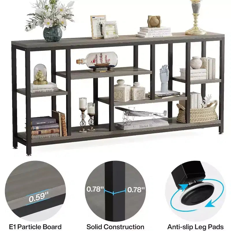 Lantine Table console extra longue de 179,98 cm derrière le canapé avec étagères de rangement, Table d'appoint étroite moderne à 6 niveaux pour entrée et couloir