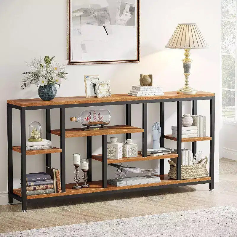 Lantine Table console extra longue de 179,98 cm derrière le canapé avec étagères de rangement, Table d'appoint étroite moderne à 6 niveaux pour entrée et couloir