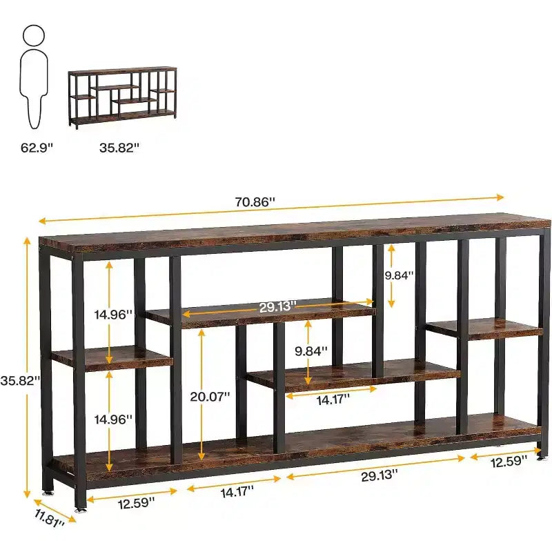 Lantine Table console extra longue de 179,98 cm derrière le canapé avec étagères de rangement, Table d'appoint étroite moderne à 6 niveaux pour entrée et couloir