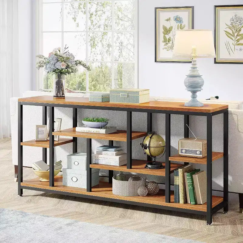 Lantine Table console extra longue de 179,98 cm derrière le canapé avec étagères de rangement, Table d'appoint étroite moderne à 6 niveaux pour entrée et couloir