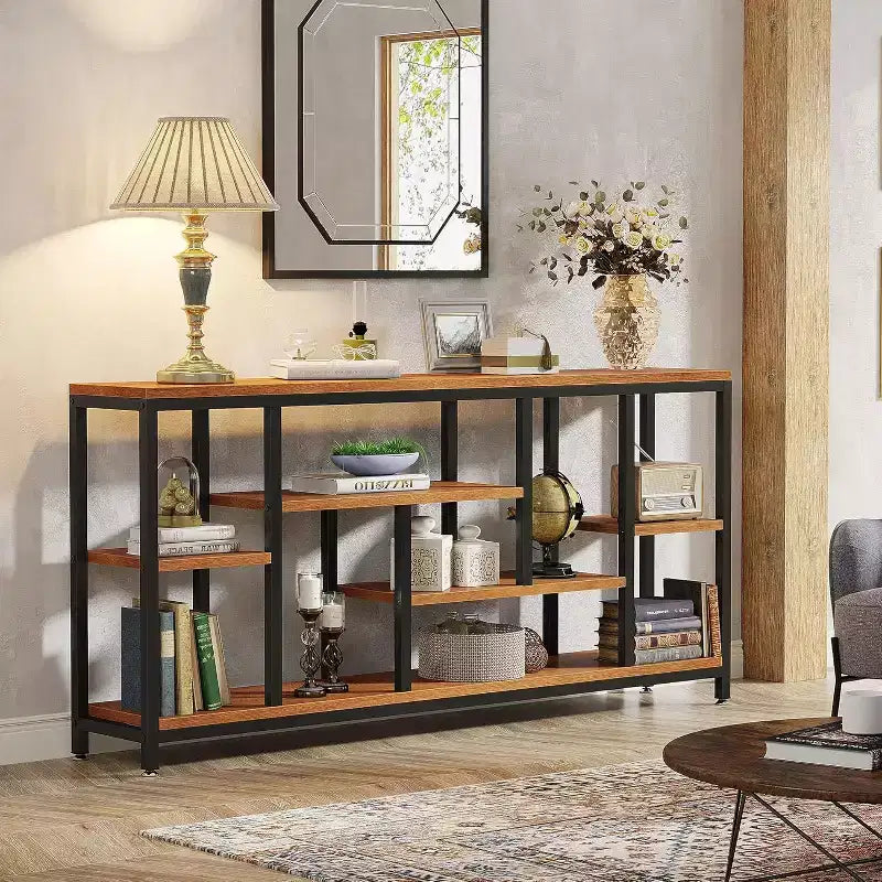 Lantine Table console extra longue de 179,98 cm derrière le canapé avec étagères de rangement, Table d'appoint étroite moderne à 6 niveaux pour entrée et couloir