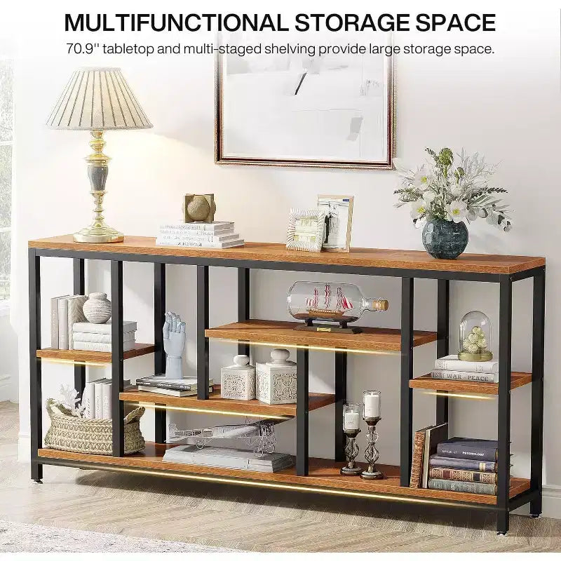Lantine Table console extra longue de 179,98 cm derrière le canapé avec étagères de rangement, Table d'appoint étroite moderne à 6 niveaux pour entrée et couloir